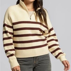 Thread & Supply Cream and Brown Striped Sweater